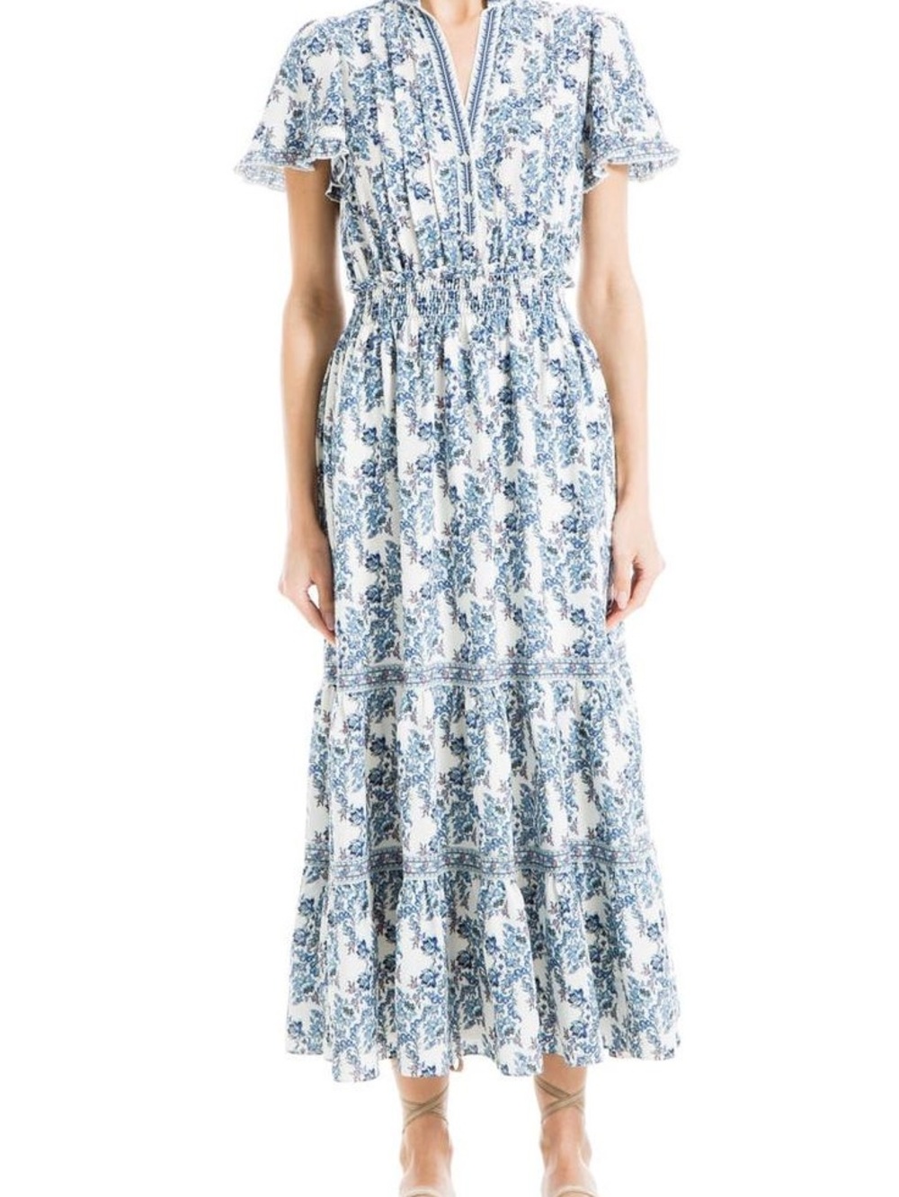 Max Studio White Maxi Dress with Blue Floral Print